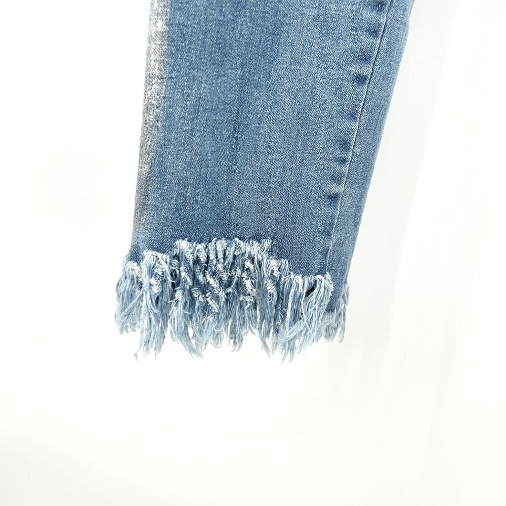 FOR THE REPUBLIC METALLIC SILVER SIDE FRINGE BOTTOM DENIM JEANS - 10 - Picture 3 of 5